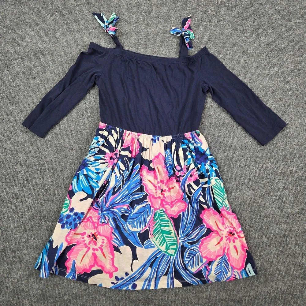Lilly Pulitzer Girls Kids Minisa Dress Oyster Bay Navy High Tide - Large 8-10